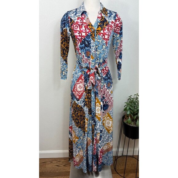 Susan Graver Dresses & Skirts - Susan Graver Womens Patchwork 3/4 Sleeve Button Up Maxi Dress